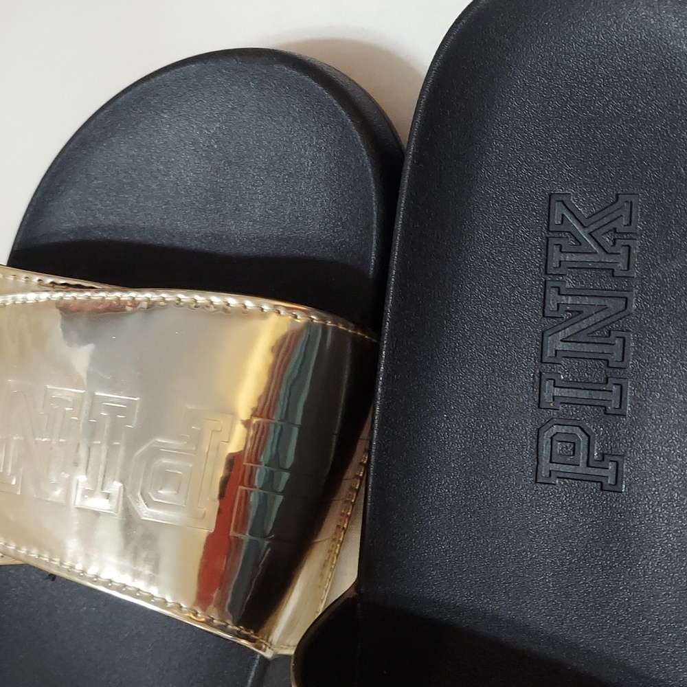 Victoria's Secret golden, padded, adjustable slides. NWOT. Sz 10-11. - Picture 2 of 5
